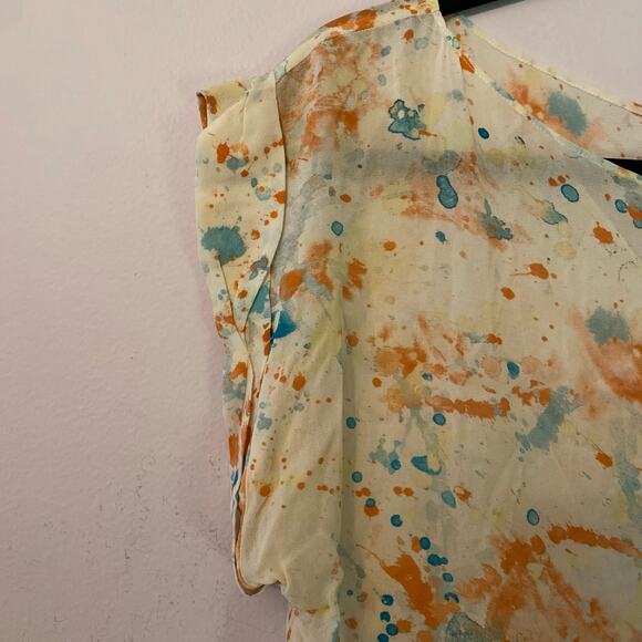 Alice + Olivia Women's size Medium White Multicolor Paint Splattered Silk Blouse - Picture 3 of 9
